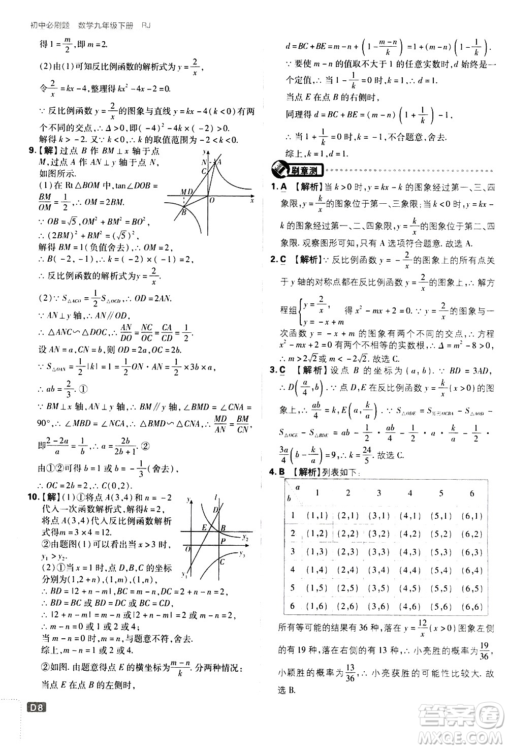 開明出版社2021版初中必刷題數(shù)學(xué)九年級(jí)下冊(cè)RJ人教版答案