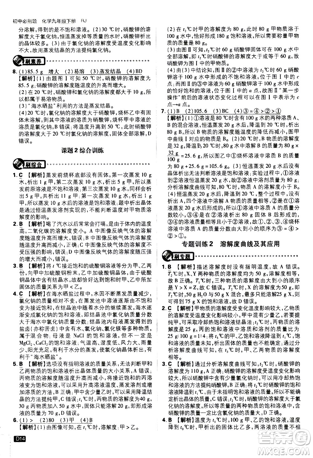 開明出版社2021版初中必刷題化學(xué)九年級下冊RJ人教版答案