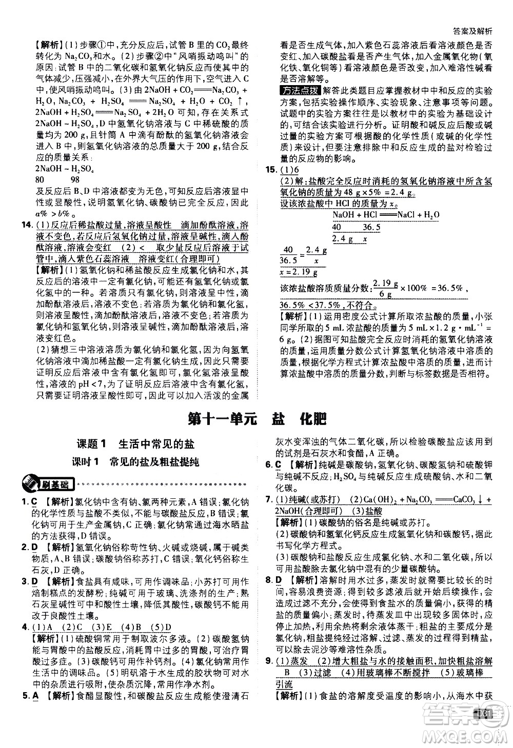 開明出版社2021版初中必刷題化學(xué)九年級下冊RJ人教版答案