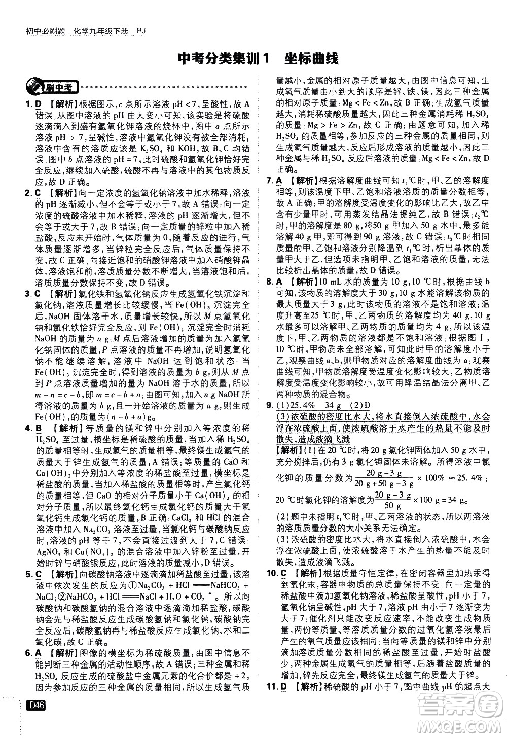 開明出版社2021版初中必刷題化學(xué)九年級下冊RJ人教版答案