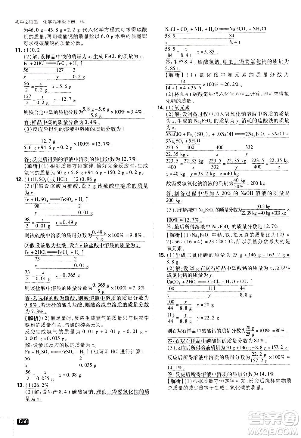 開明出版社2021版初中必刷題化學(xué)九年級下冊RJ人教版答案