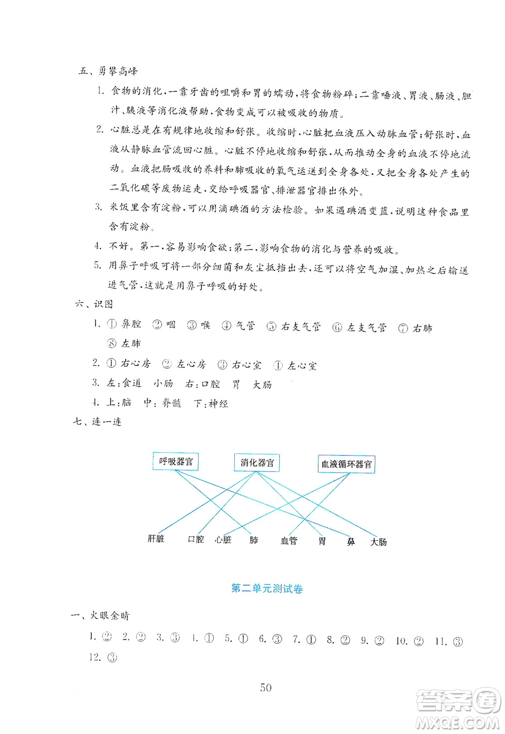 山東教育出版社2021年小學(xué)科學(xué)金鑰匙試卷五年級下冊青島版答案