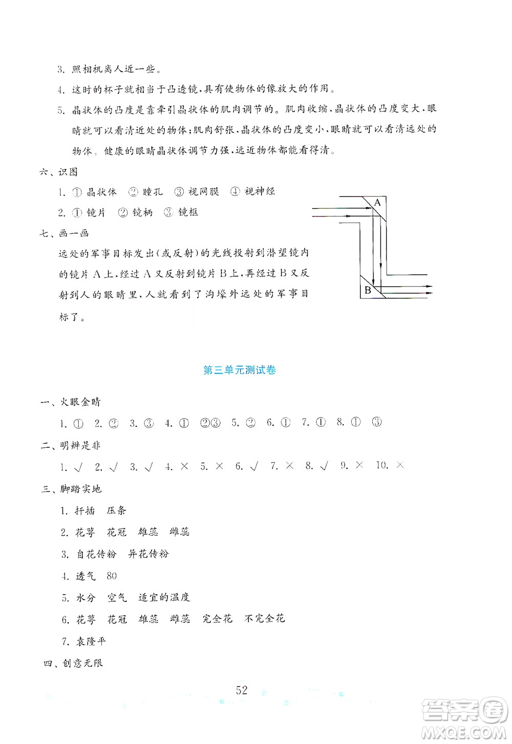山東教育出版社2021年小學(xué)科學(xué)金鑰匙試卷五年級下冊青島版答案