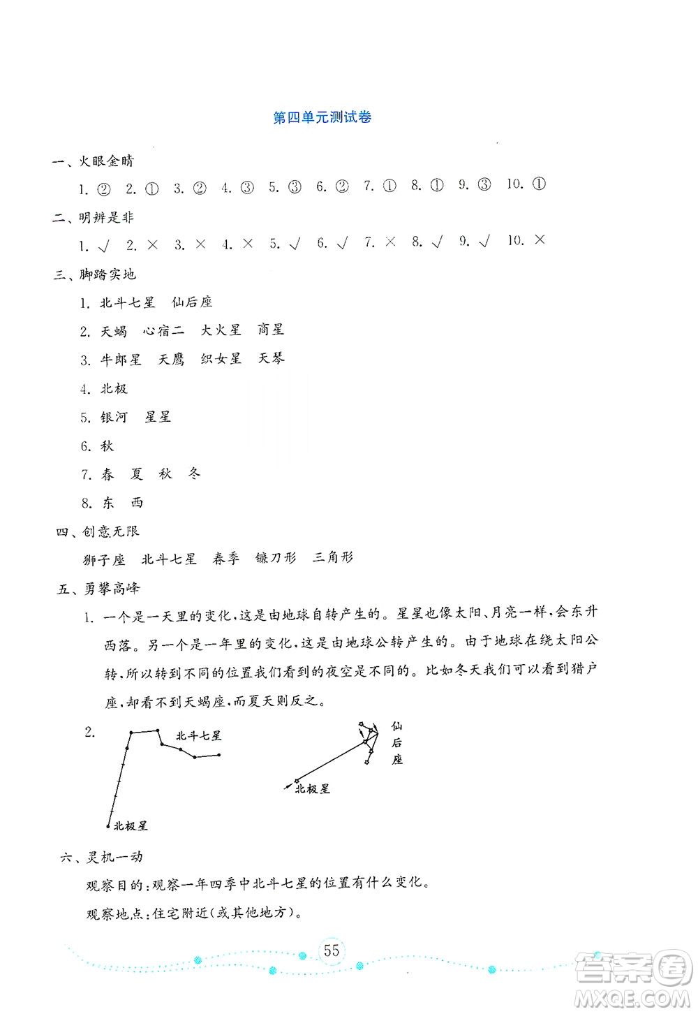 山東教育出版社2021年小學(xué)科學(xué)金鑰匙試卷五年級下冊青島版答案