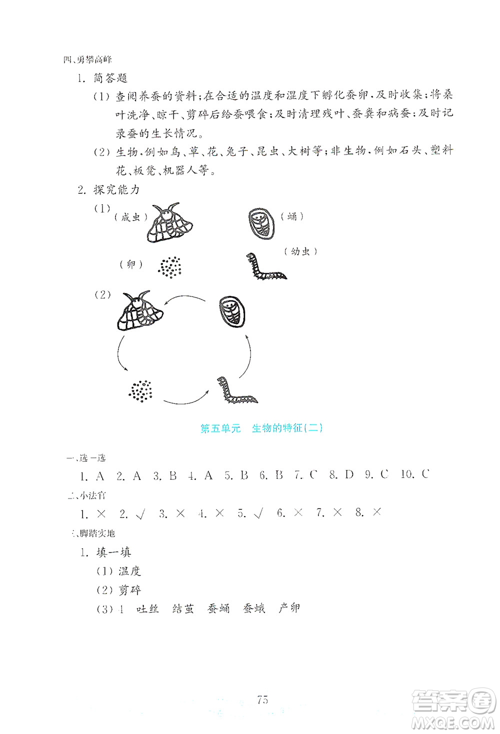 山東教育出版社2021年小學科學金鑰匙試卷四年級下冊金版青島版答案