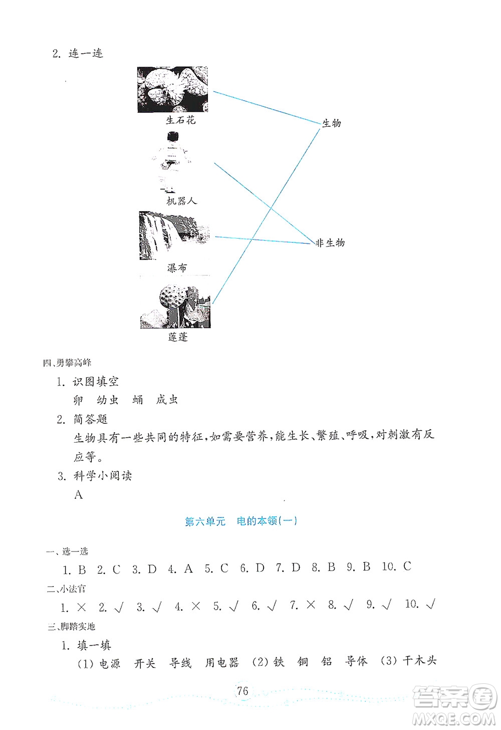 山東教育出版社2021年小學科學金鑰匙試卷四年級下冊金版青島版答案