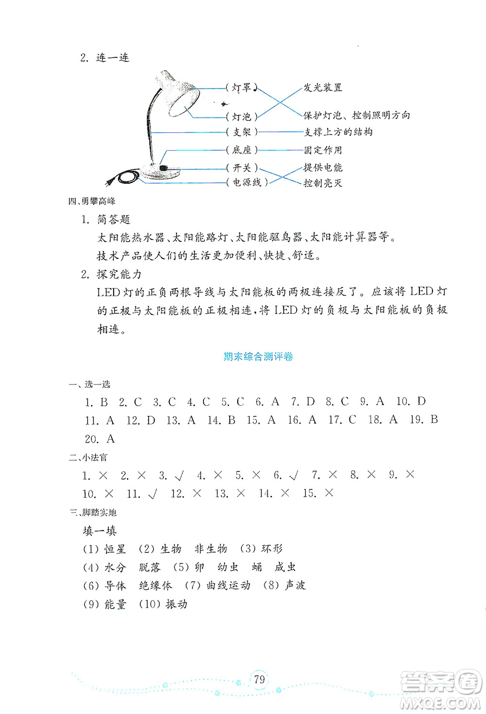 山東教育出版社2021年小學科學金鑰匙試卷四年級下冊金版青島版答案