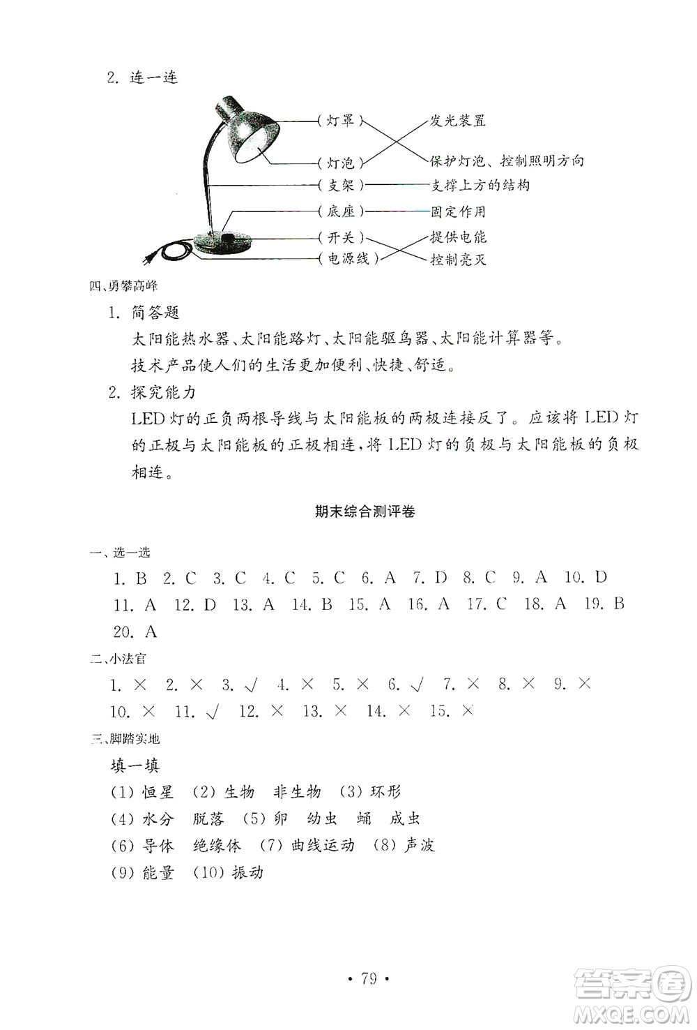 山東教育出版社2021年小學(xué)科學(xué)金鑰匙試卷四年級下冊青島版答案