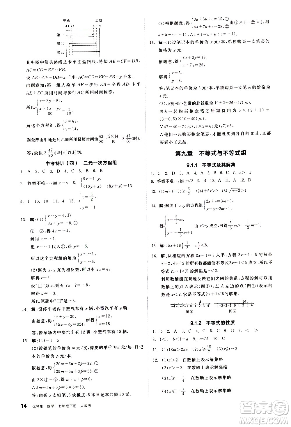 陽光出版社2021練就優(yōu)等生數(shù)學(xué)同步作業(yè)七年級(jí)下冊(cè)新課標(biāo)RJ人教版答案