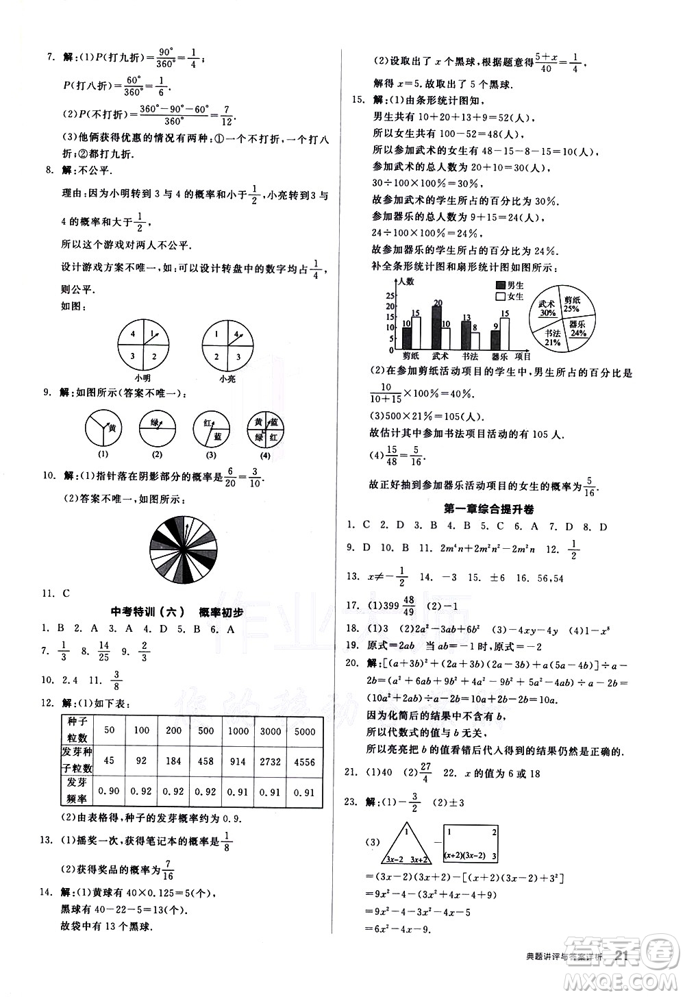 陽光出版社2021練就優(yōu)等生數(shù)學同步作業(yè)七年級下冊新課標BS北師大版答案