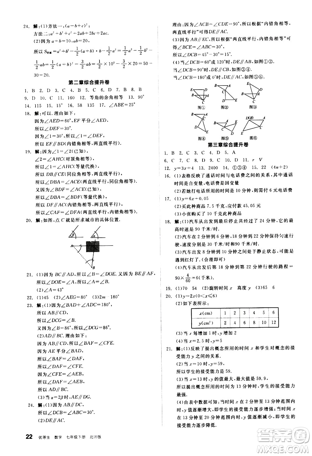 陽光出版社2021練就優(yōu)等生數(shù)學同步作業(yè)七年級下冊新課標BS北師大版答案