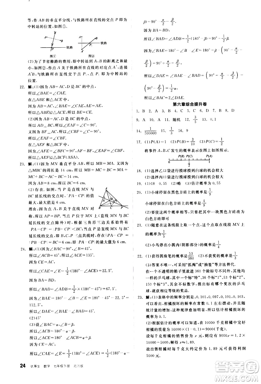 陽光出版社2021練就優(yōu)等生數(shù)學同步作業(yè)七年級下冊新課標BS北師大版答案