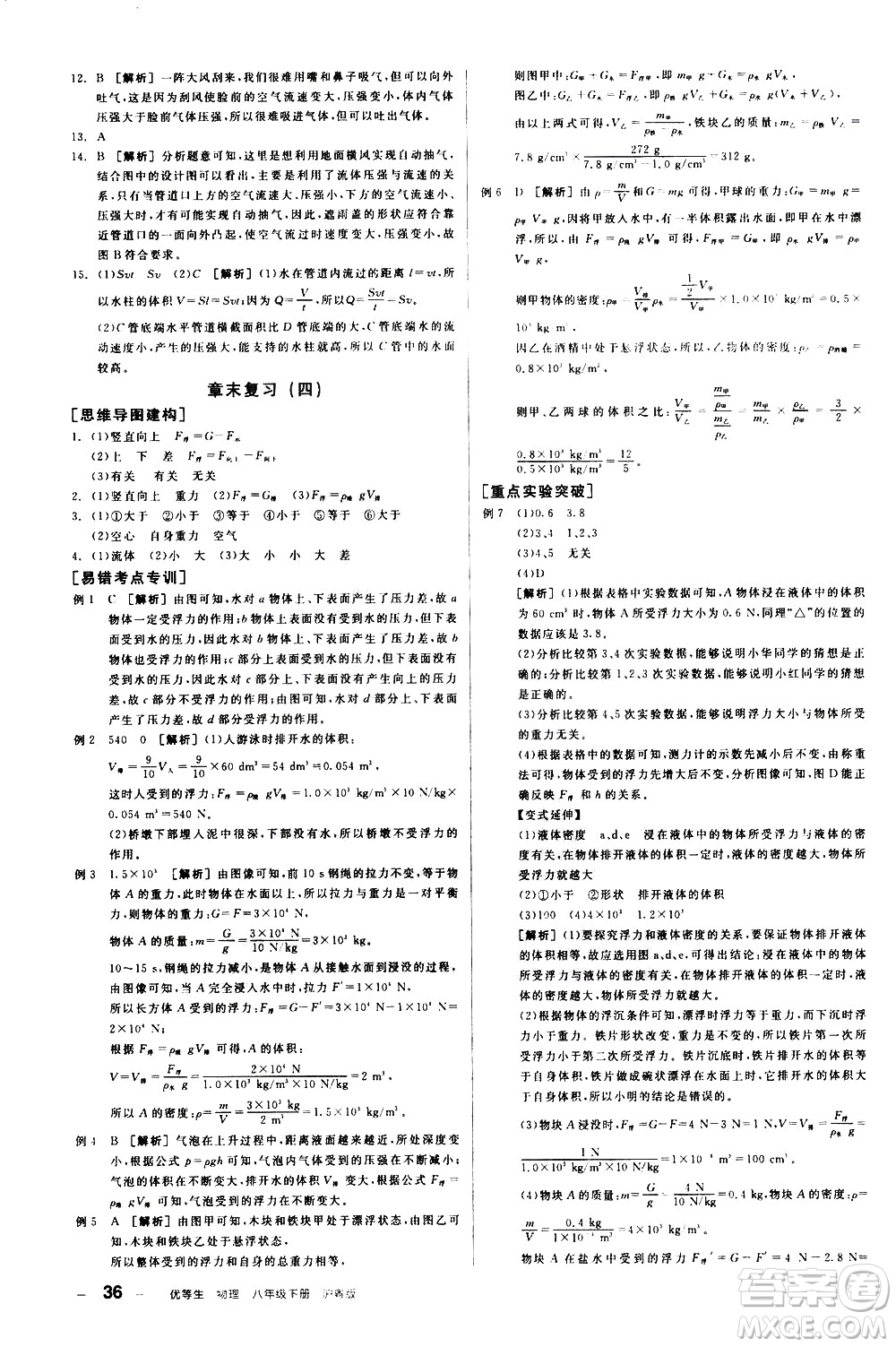 陽(yáng)光出版社2021練就優(yōu)等生物理同步作業(yè)八年級(jí)下冊(cè)新課標(biāo)HY滬粵版答案