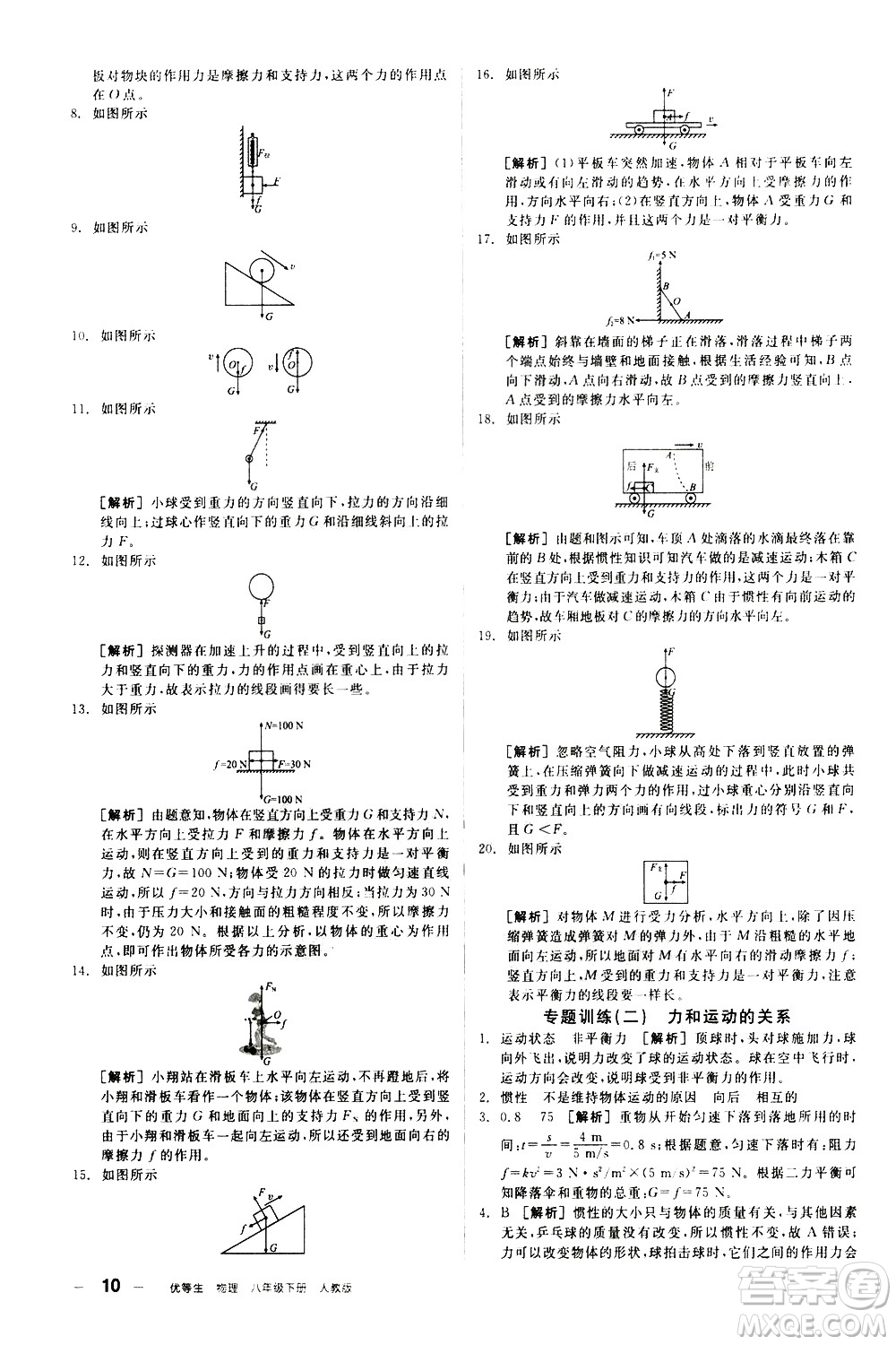陽光出版社2021練就優(yōu)等生物理同步作業(yè)八年級下冊新課標(biāo)RJ人教版答案
