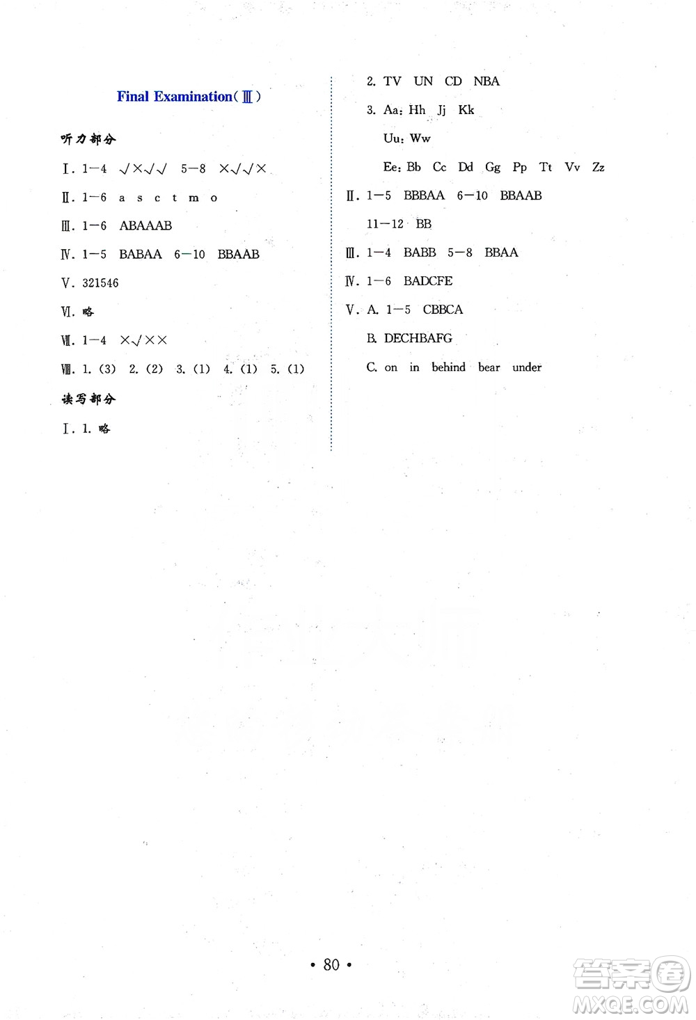 山東教育出版社2021年小學(xué)英語金鑰匙試卷三年級(jí)下冊(cè)金版魯科版答案