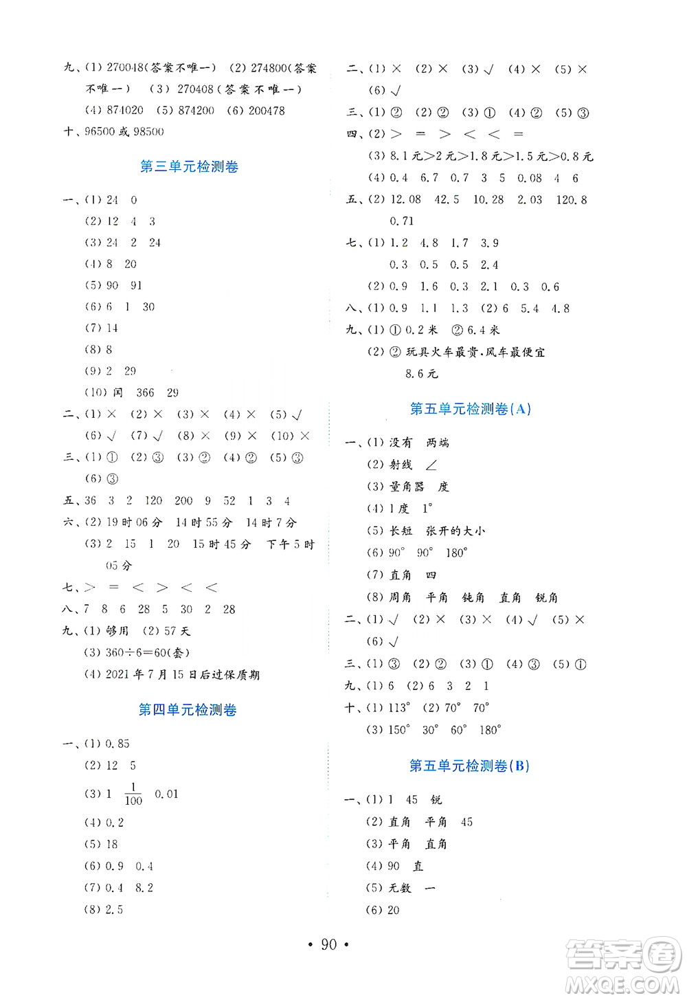 山東教育出版社2021年小學(xué)數(shù)學(xué)金鑰匙試卷五四制三年級(jí)下冊(cè)金版答案