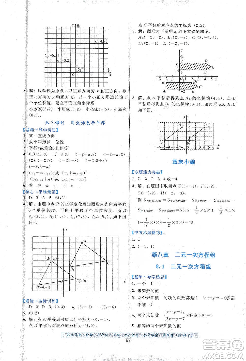 貴州科技出版社2021家庭作業(yè)數(shù)學(xué)七年級(jí)下冊(cè)人教版參考答案