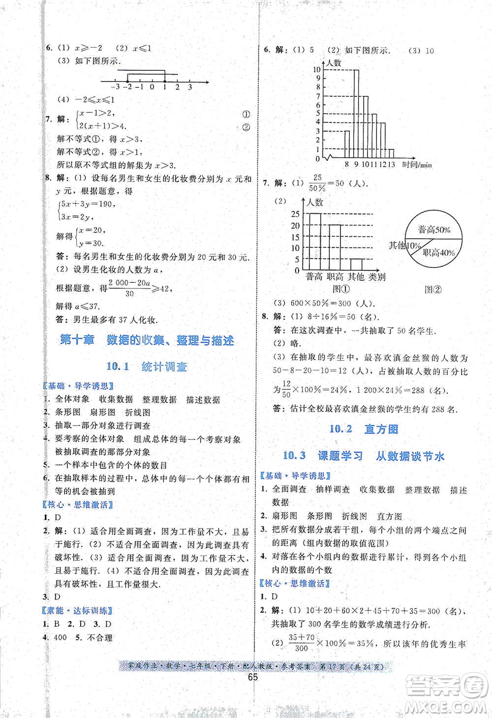 貴州科技出版社2021家庭作業(yè)數(shù)學(xué)七年級(jí)下冊(cè)人教版參考答案