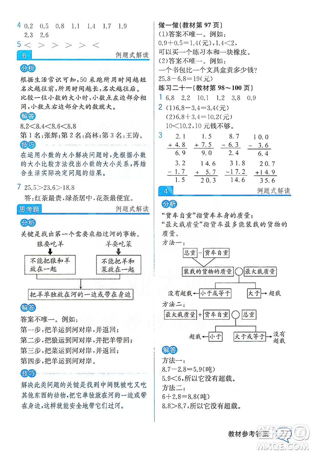 人民教育出版社2021教材解讀數(shù)學三年級下冊人教版答案