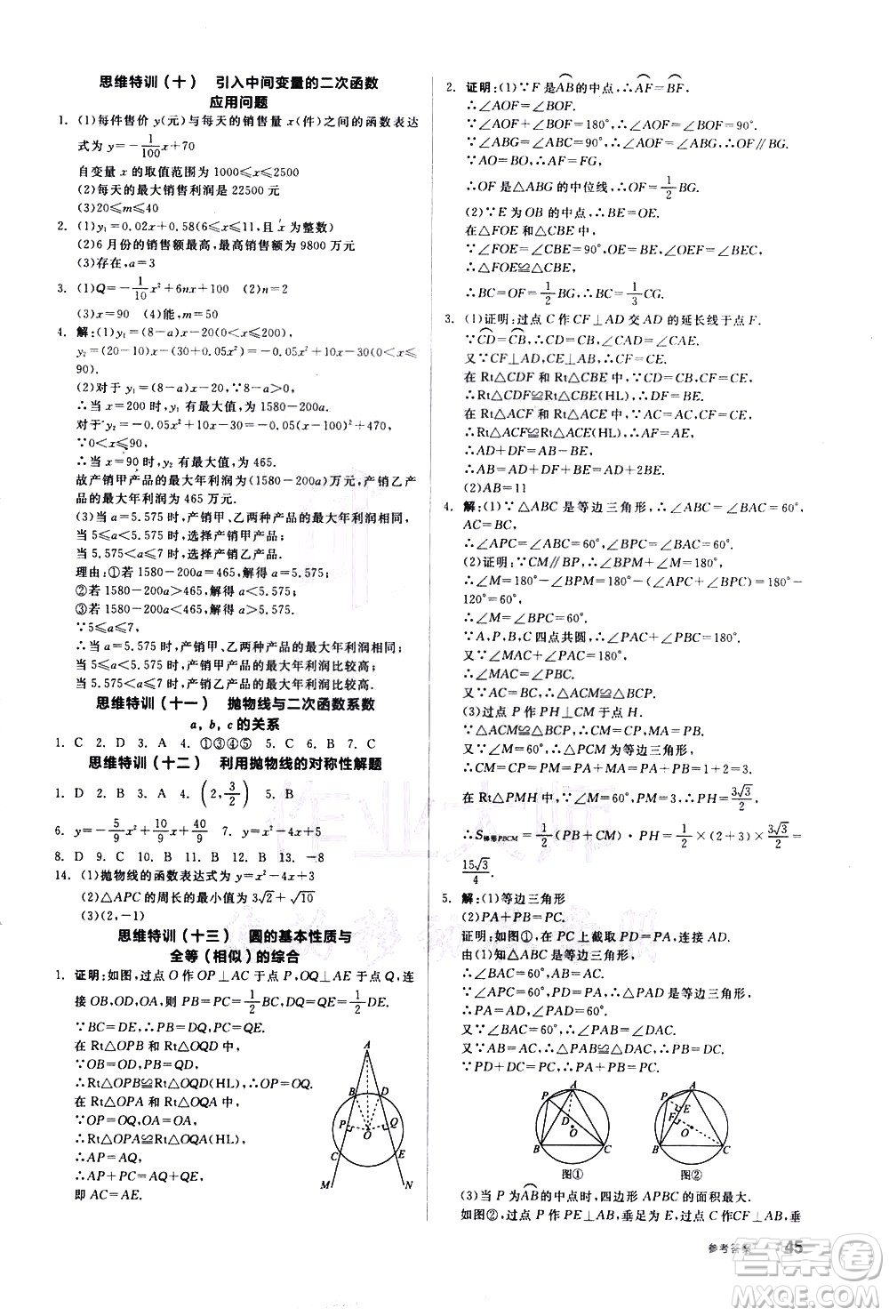 陽光出版社2021練就優(yōu)等生數(shù)學思維特訓九年級下冊新課標BS北師大版答案
