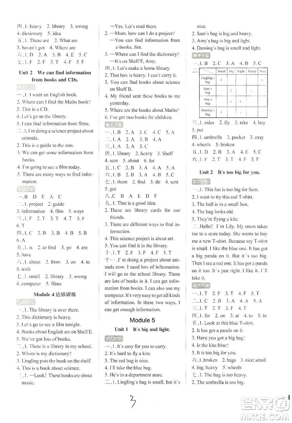 陜西師范大學(xué)出版社2021PASS小學(xué)學(xué)霸作業(yè)本英語五年級下冊WY版參考答案