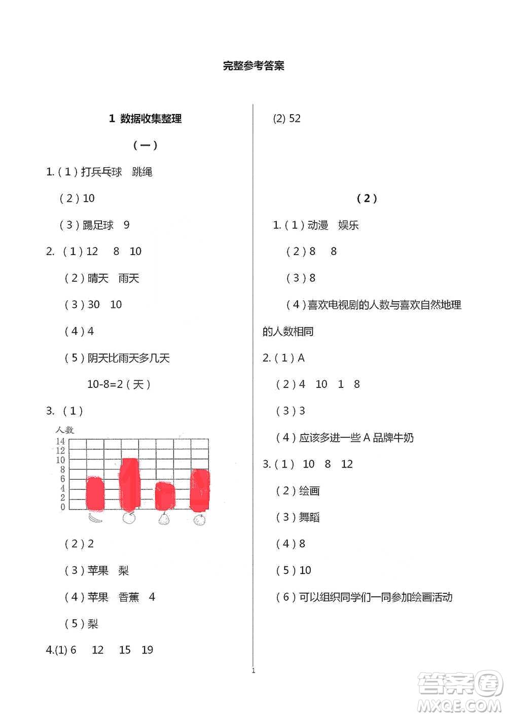 浙江教育出版社2021數(shù)學(xué)課堂作業(yè)本二年級下冊人教版參考答案
