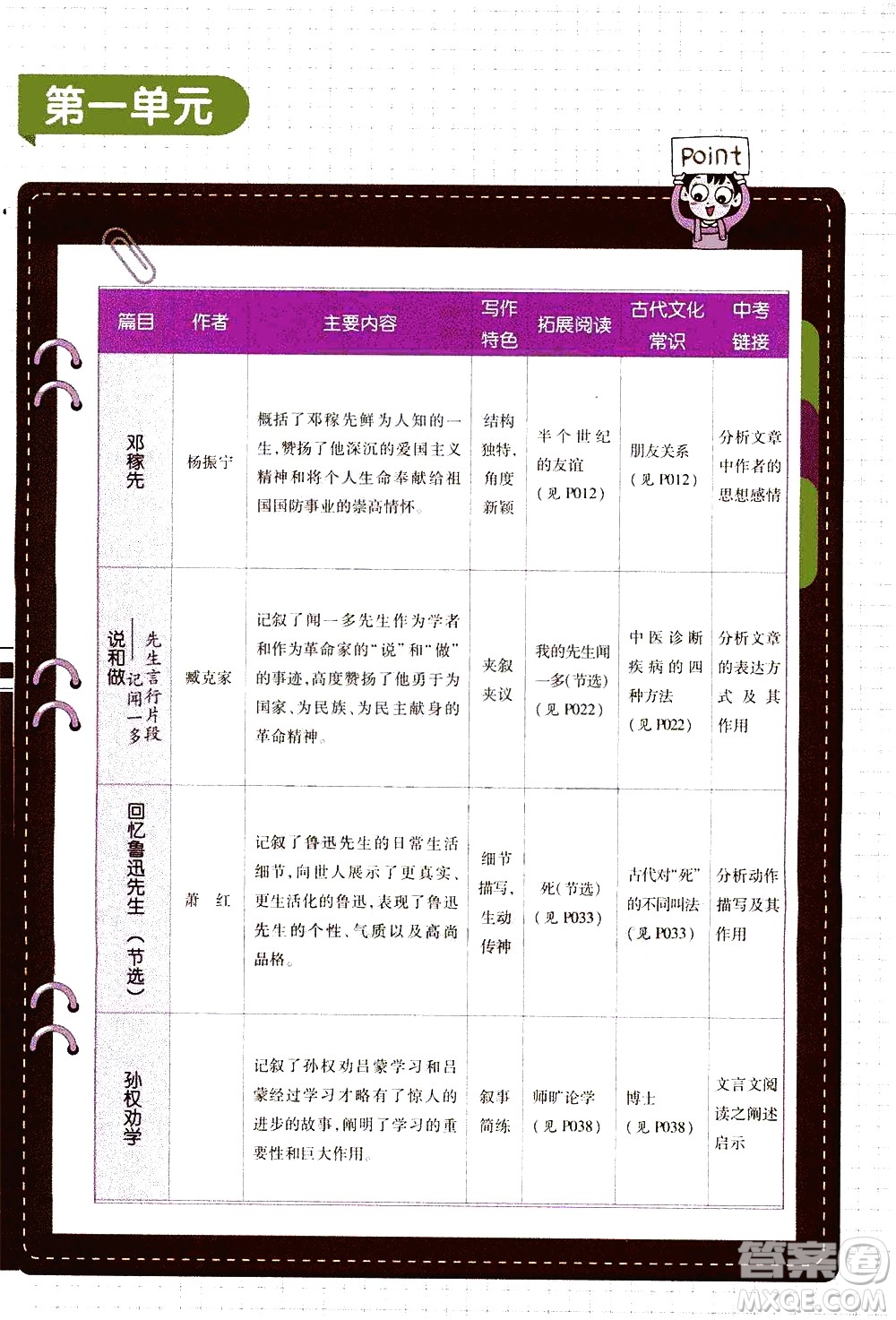 南京師范大學(xué)出版社2021教材幫初中語(yǔ)文七年級(jí)下冊(cè)RJ統(tǒng)編人教版答案