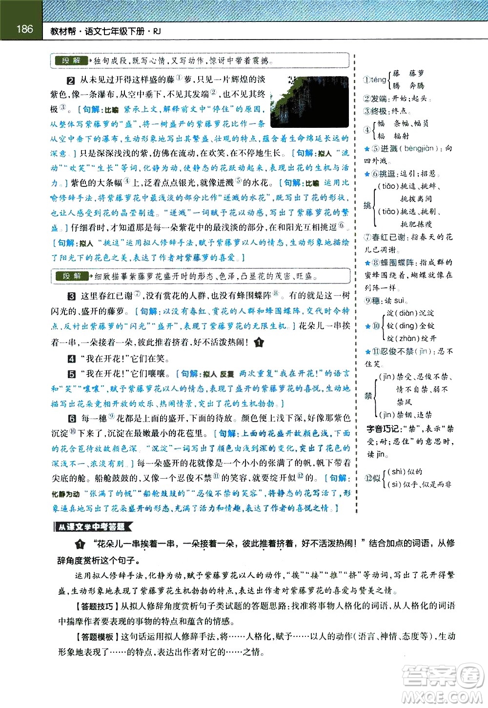 南京師范大學(xué)出版社2021教材幫初中語(yǔ)文七年級(jí)下冊(cè)RJ統(tǒng)編人教版答案