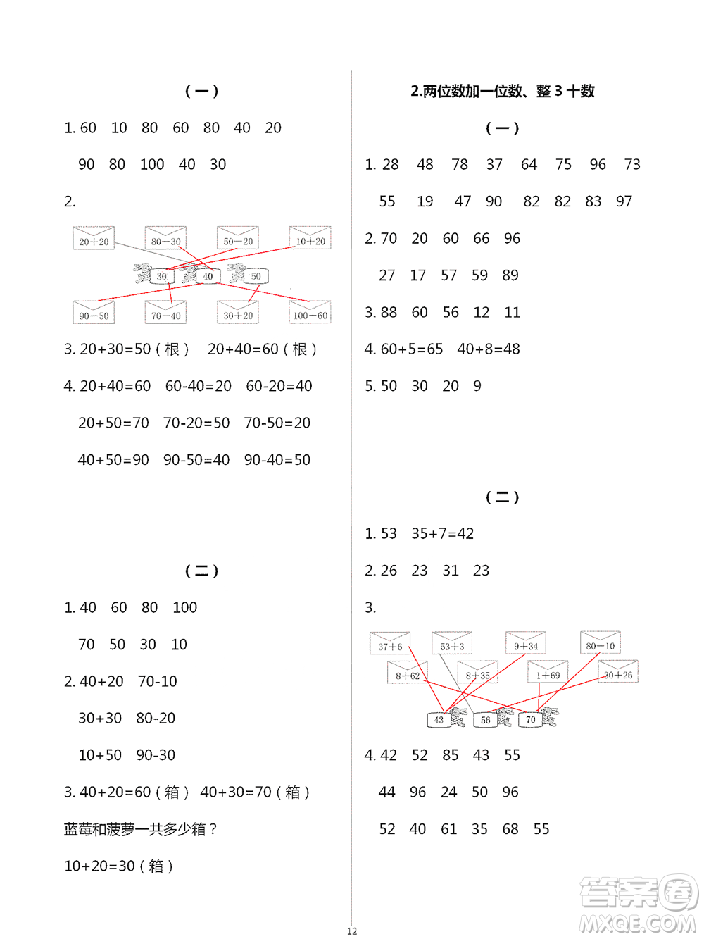 浙江教育出版社2021數(shù)學課堂作業(yè)本一年級下冊人教版參考答案