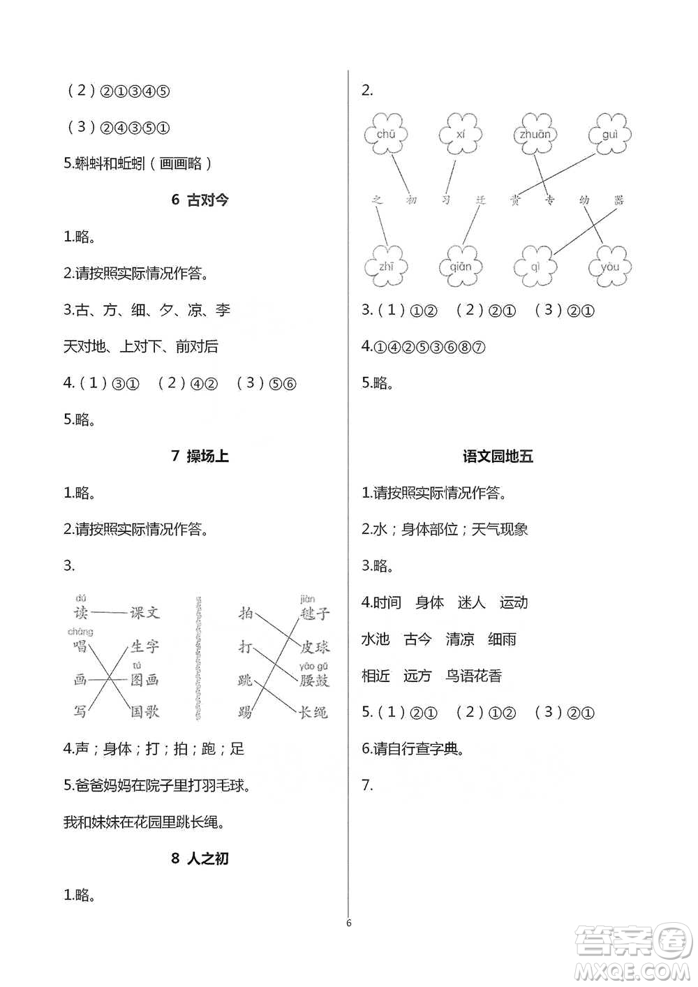 浙江教育出版社2021語(yǔ)文課堂作業(yè)本一年級(jí)下冊(cè)人教版參考答案