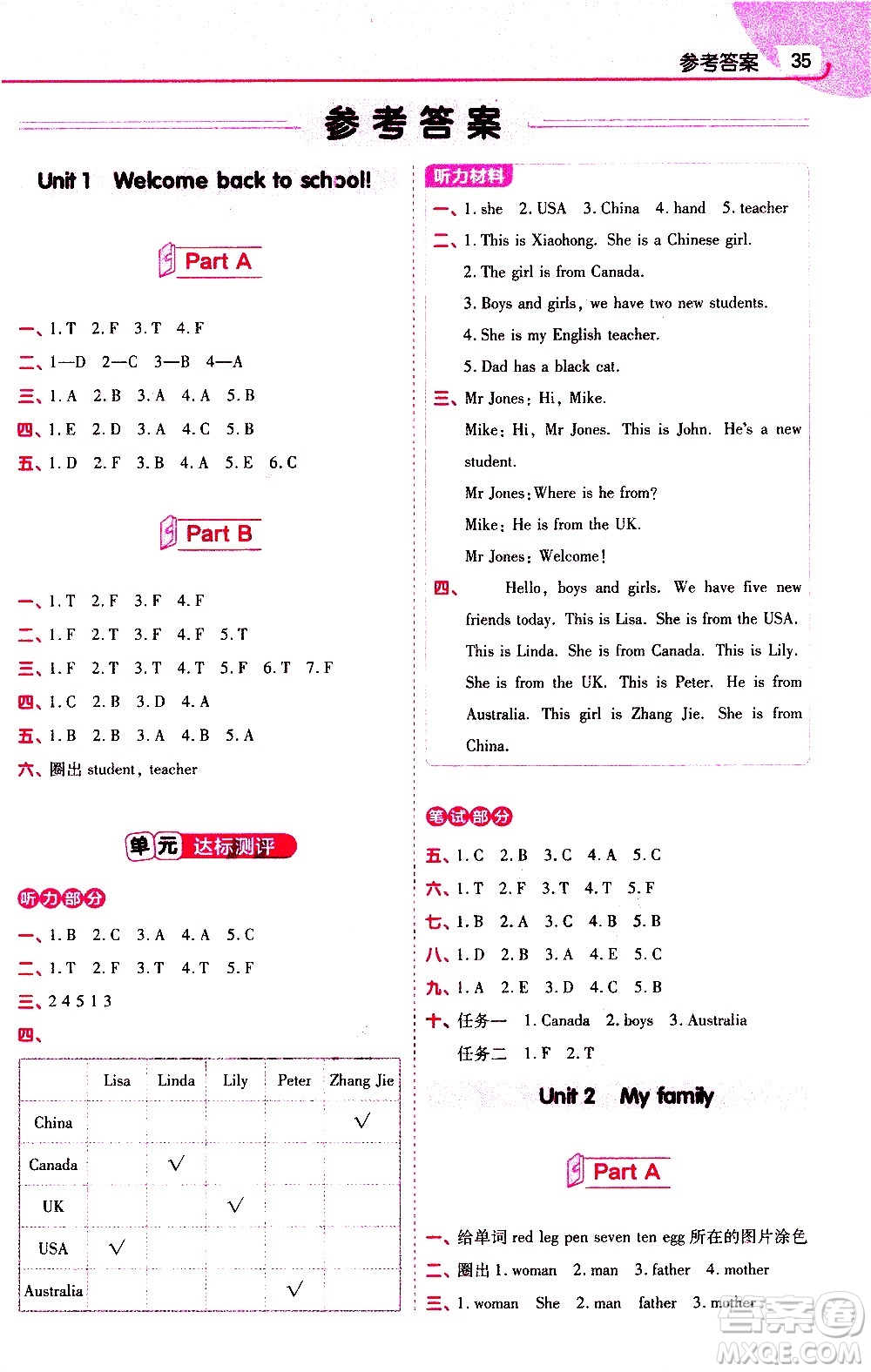 南京師范大學(xué)出版社2021教材幫作業(yè)幫小學(xué)英語(yǔ)三年級(jí)下冊(cè)RP人教版答案