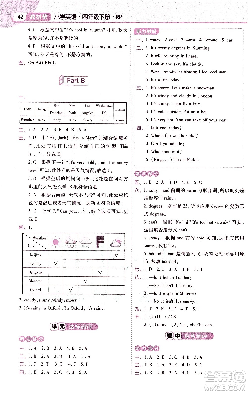 南京師范大學(xué)出版社2021教材幫小學(xué)英語三年級(jí)起點(diǎn)四年級(jí)下冊(cè)RP人教版答案
