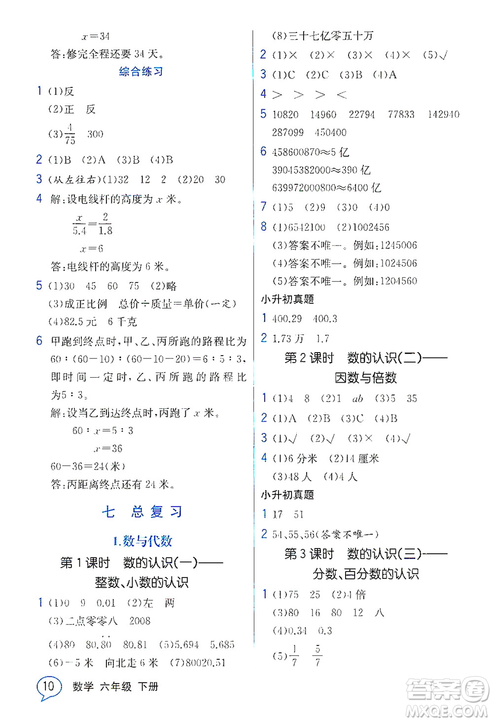 現(xiàn)代教育出版社2021教材解讀數(shù)學(xué)六年級下冊SJ蘇教版答案