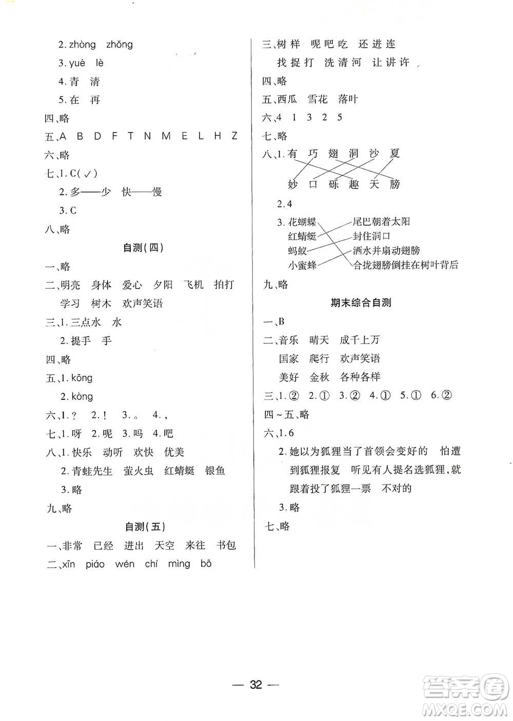 希望出版社2021新課標(biāo)兩導(dǎo)兩練高效學(xué)案測(cè)試卷一年級(jí)下冊(cè)語(yǔ)文人教版參考答案