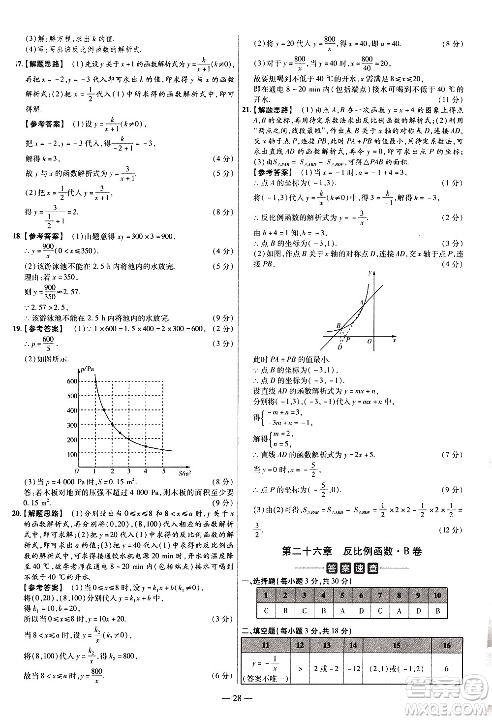 延邊教育出版社2021版金考卷活頁題選名師名題單元雙測卷數(shù)學(xué)九年級下冊RJ人教版答案