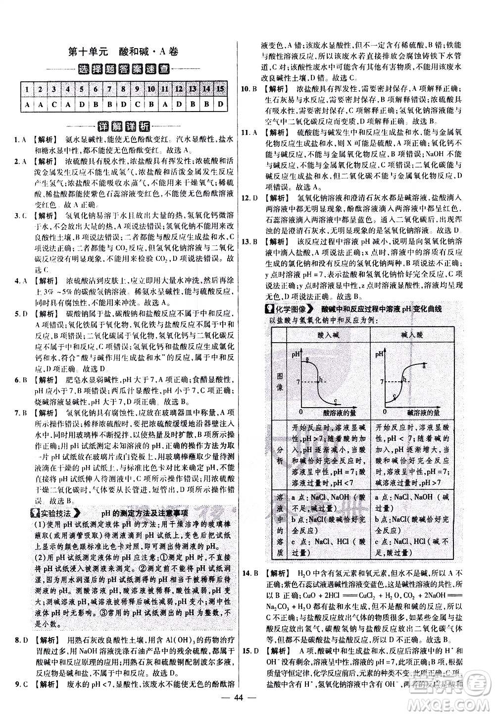 延邊教育出版社2021版金考卷活頁(yè)題選名師名題單元雙測(cè)卷化學(xué)九年級(jí)下冊(cè)RJ人教版答案