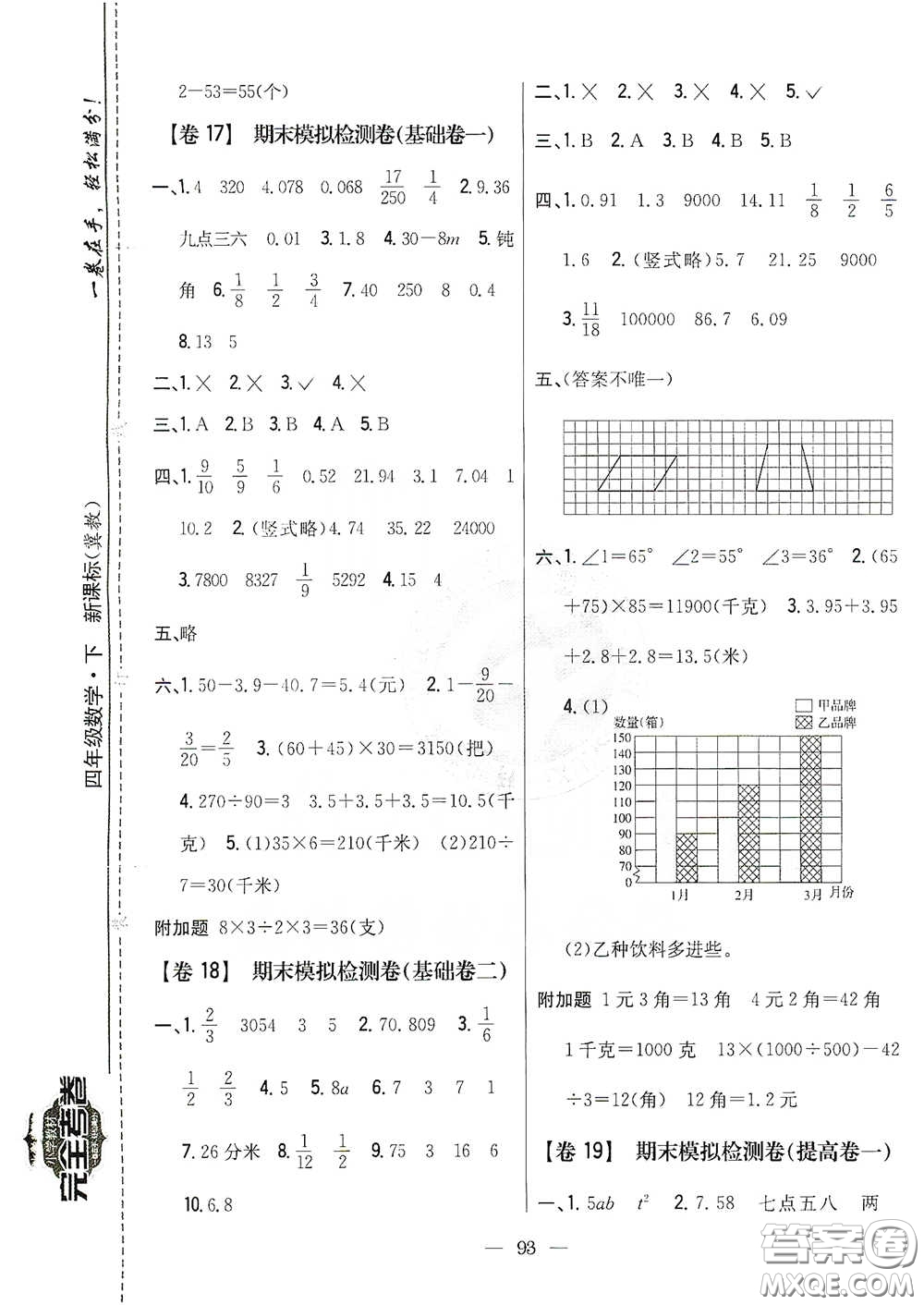 吉林人民出版社2021小學教材完全考卷四年級數(shù)學下冊新課標冀教版答案