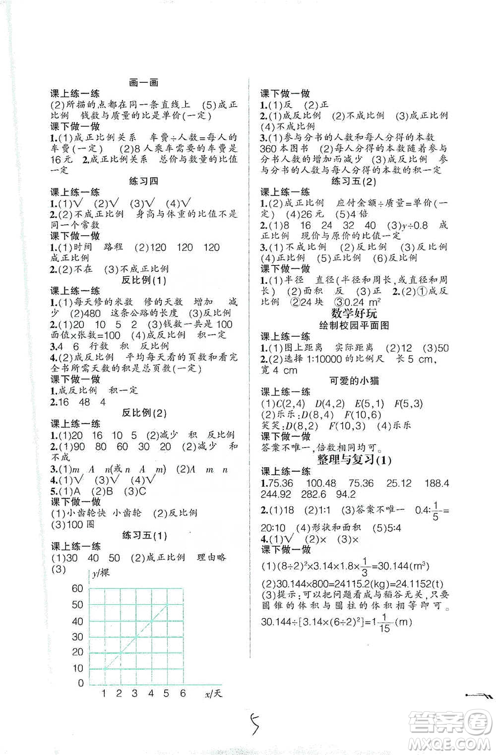 遼寧師范大學(xué)出版社2021自主學(xué)數(shù)學(xué)六年級下冊北師版參考答案
