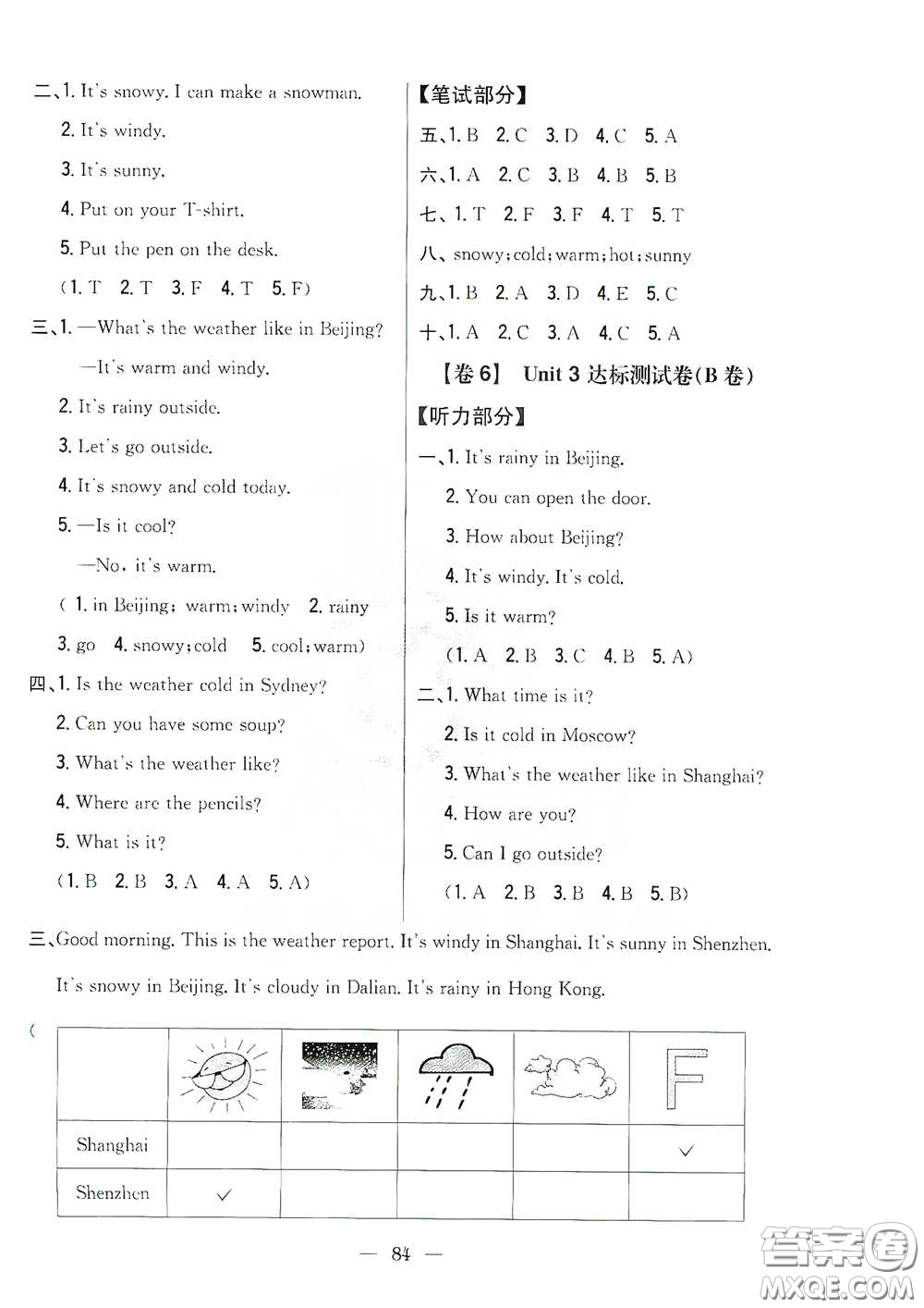 吉林人民出版社2021小學教材完全考卷四年級英語下冊人教PEP版答案