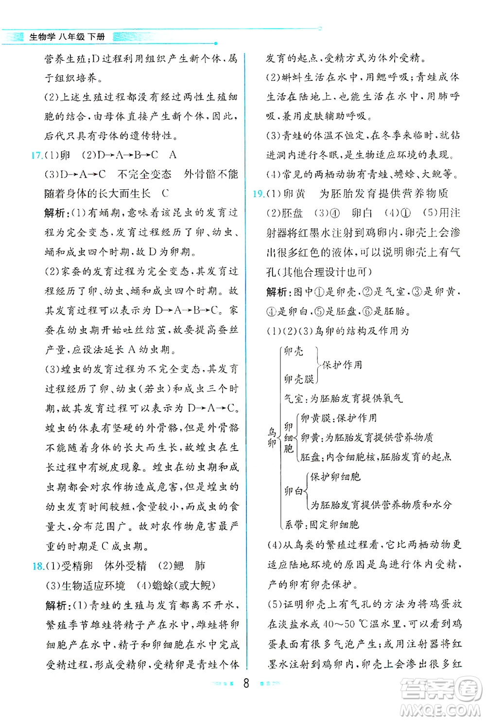 人民教育出版社2021教材解讀生物學(xué)八年級(jí)下冊(cè)人教版答案