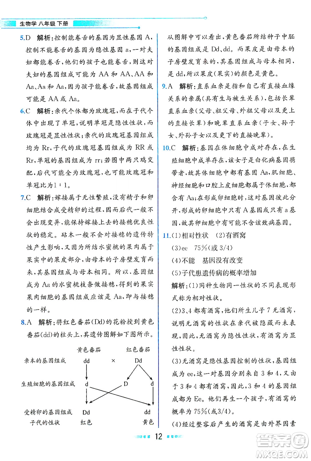 人民教育出版社2021教材解讀生物學(xué)八年級(jí)下冊(cè)人教版答案