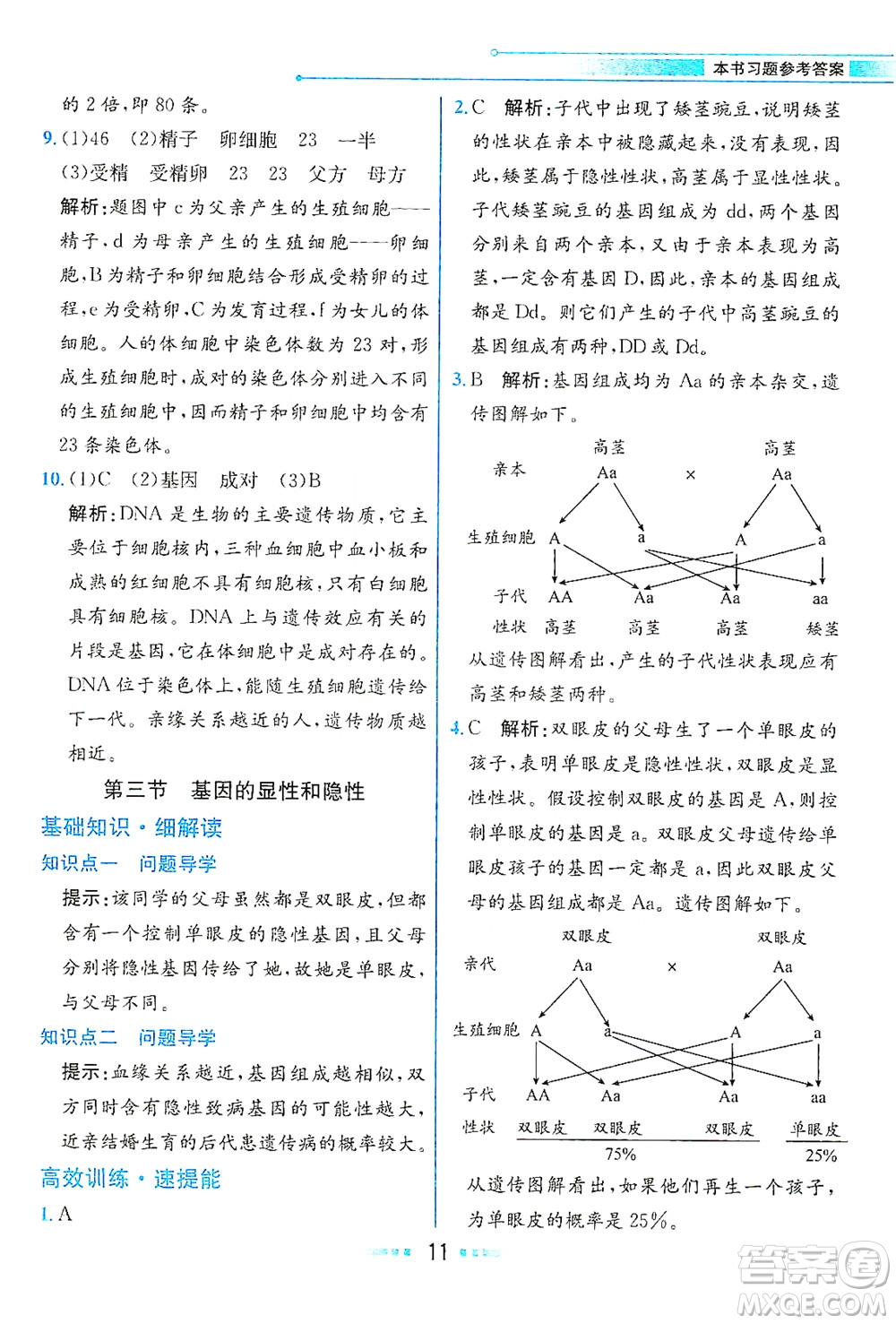 人民教育出版社2021教材解讀生物學(xué)八年級(jí)下冊(cè)人教版答案