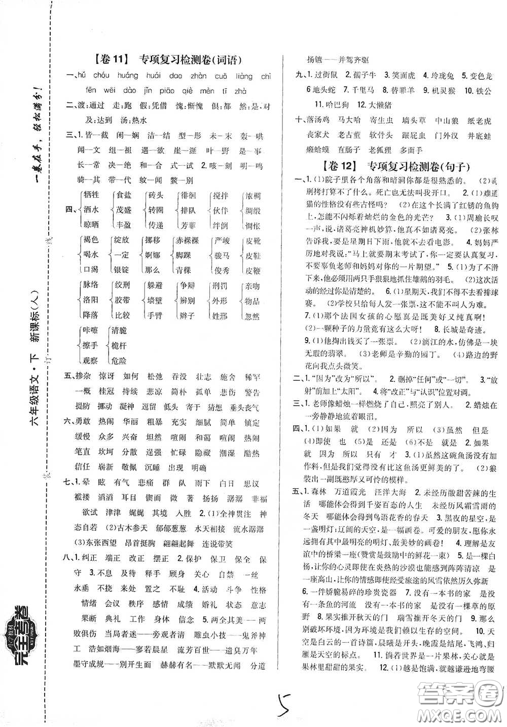 2021云南重點(diǎn)小學(xué)名師名題小學(xué)教材完全考卷六年級(jí)語(yǔ)文下冊(cè)新課標(biāo)人教版云南專(zhuān)版滇峰專(zhuān)用答案