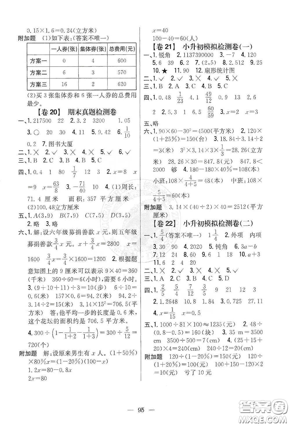 吉林人民出版社2021小學(xué)教材完全考卷六年級數(shù)學(xué)下冊新課標(biāo)人教版版答案