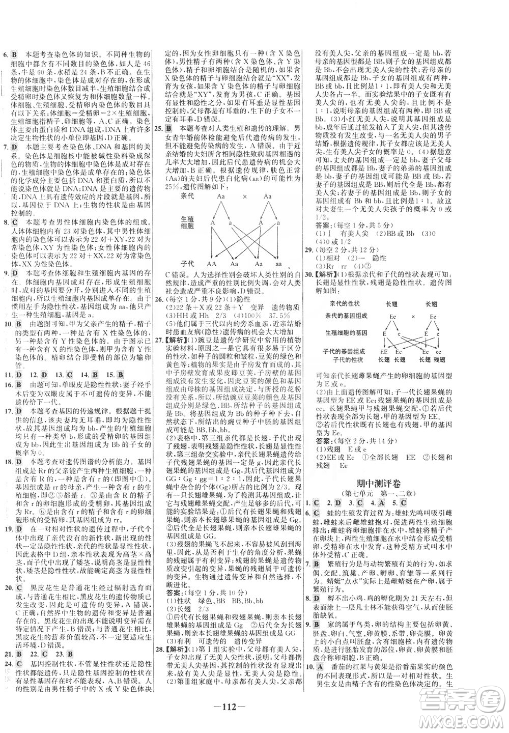 安徽師范大學出版社2021世紀金榜百練百勝生物八年級下冊人教版答案