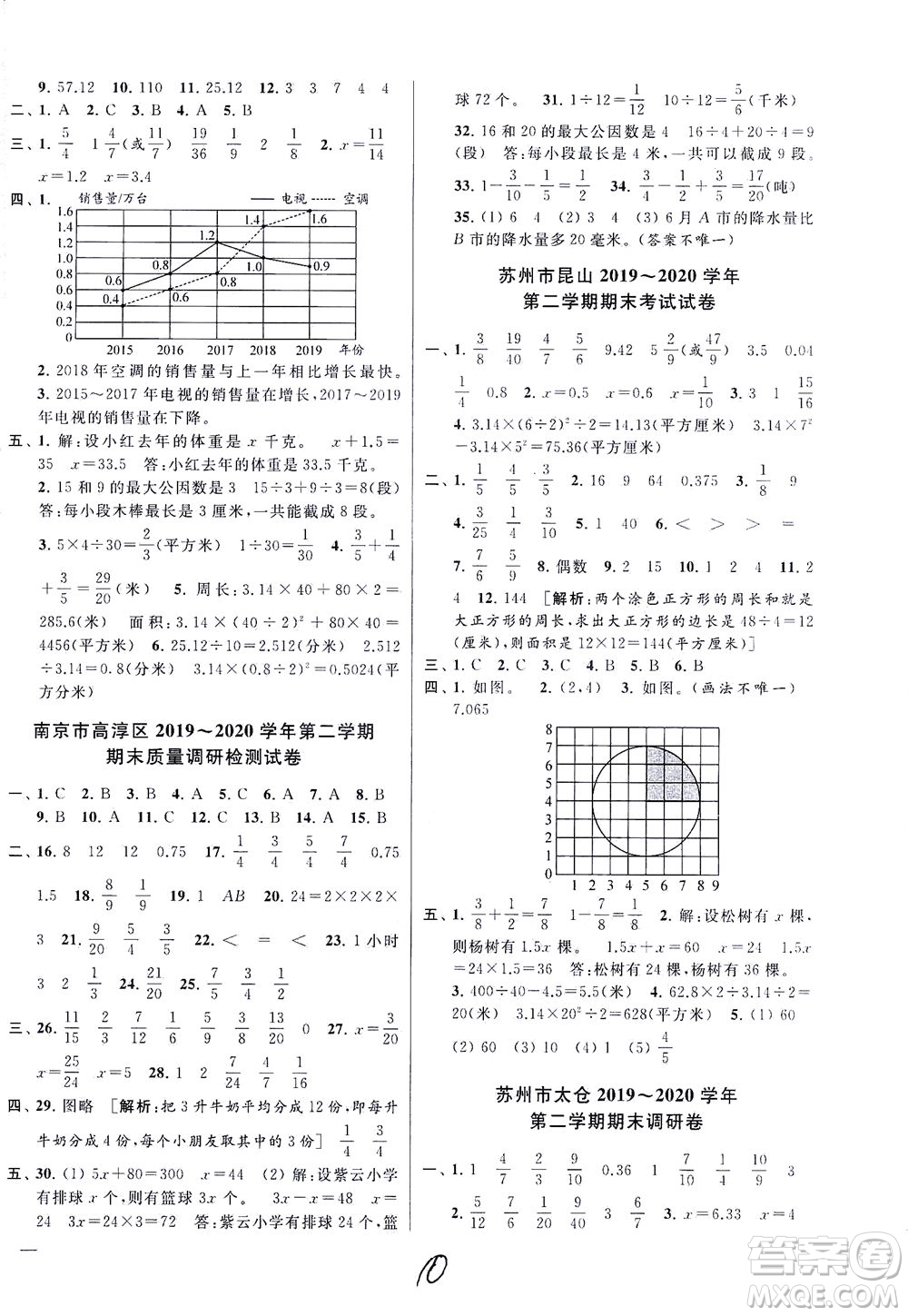 新世紀出版社2021同步跟蹤全程檢測及各地期末試卷精選數(shù)學(xué)五年級下冊蘇教版答案