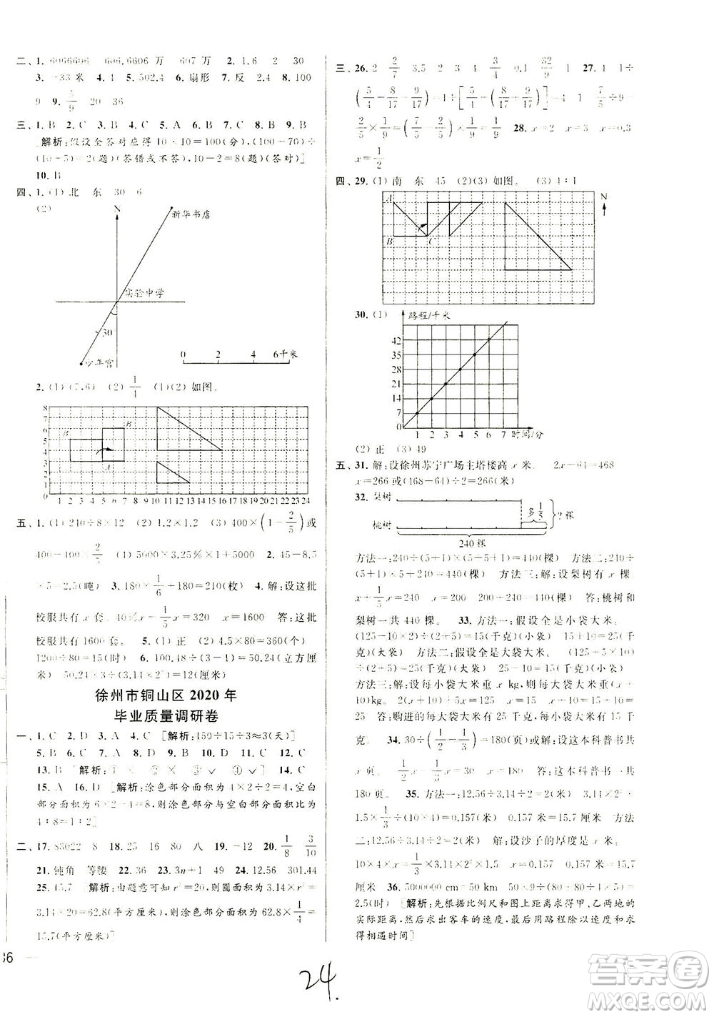 新世紀出版社2021同步跟蹤全程檢測及各地期末試卷精選數學六年級下冊蘇教版答案