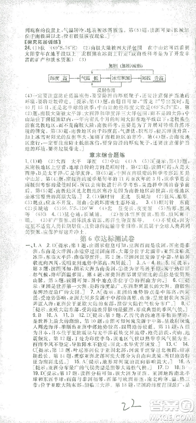 吉林人民出版社2021全科王同步課時練習(xí)測試卷七年級地理下冊新課標(biāo)人教版答案