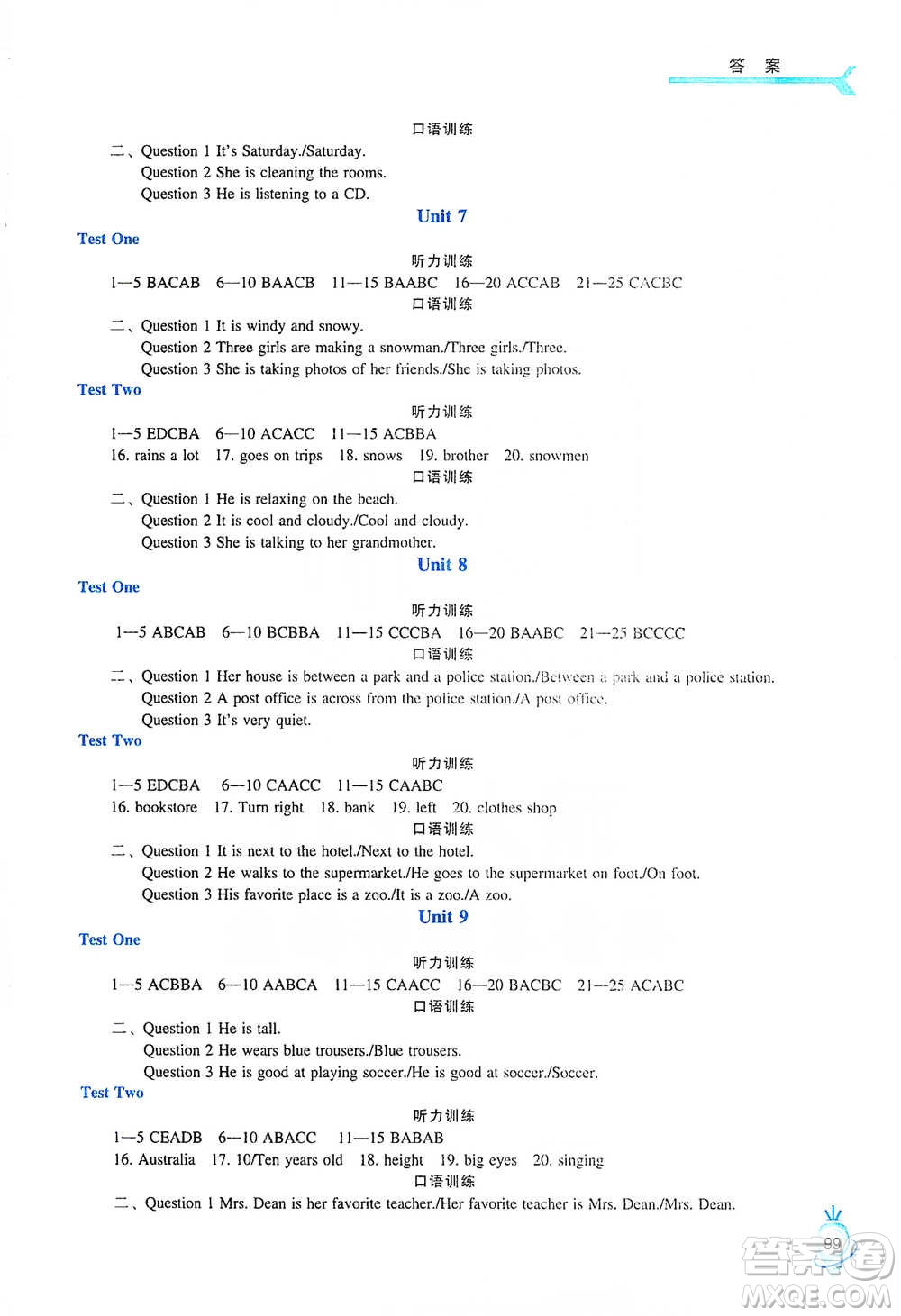 遼海出版社2021初中英語(yǔ)聽(tīng)力七年級(jí)下冊(cè)參考答案