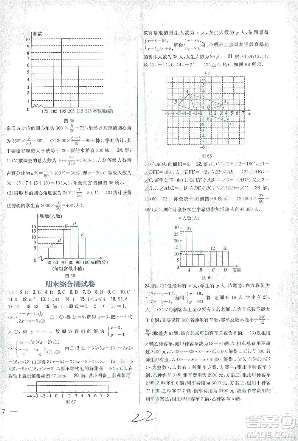 吉林人民出版社2021全科王同步課時(shí)練習(xí)試卷七年級(jí)數(shù)學(xué)下冊(cè)新課標(biāo)人教版答案